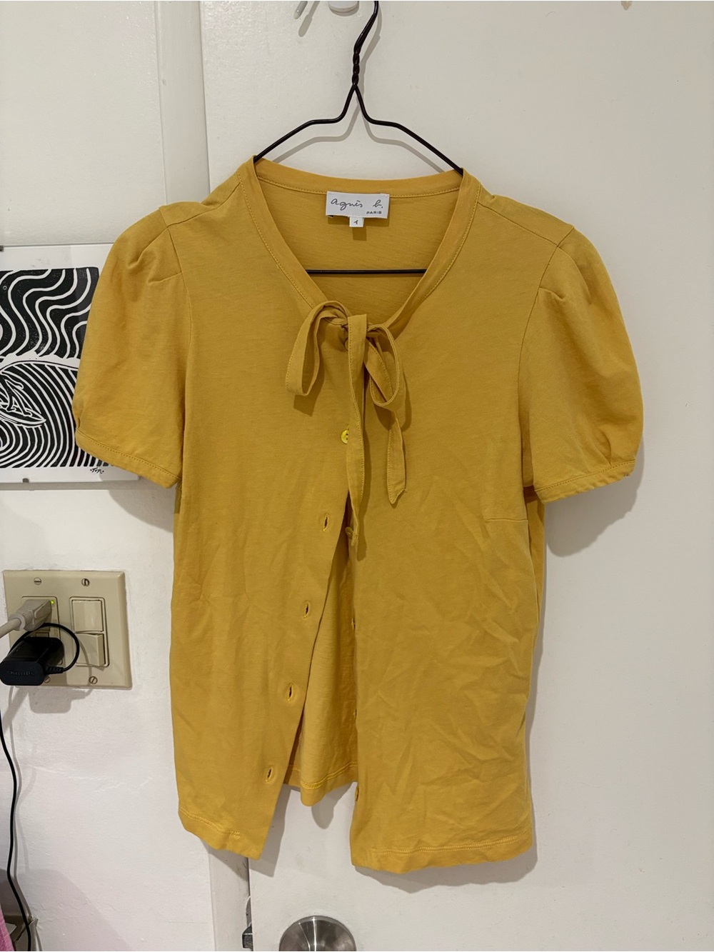 Agnes b short sleeve tie front blouse